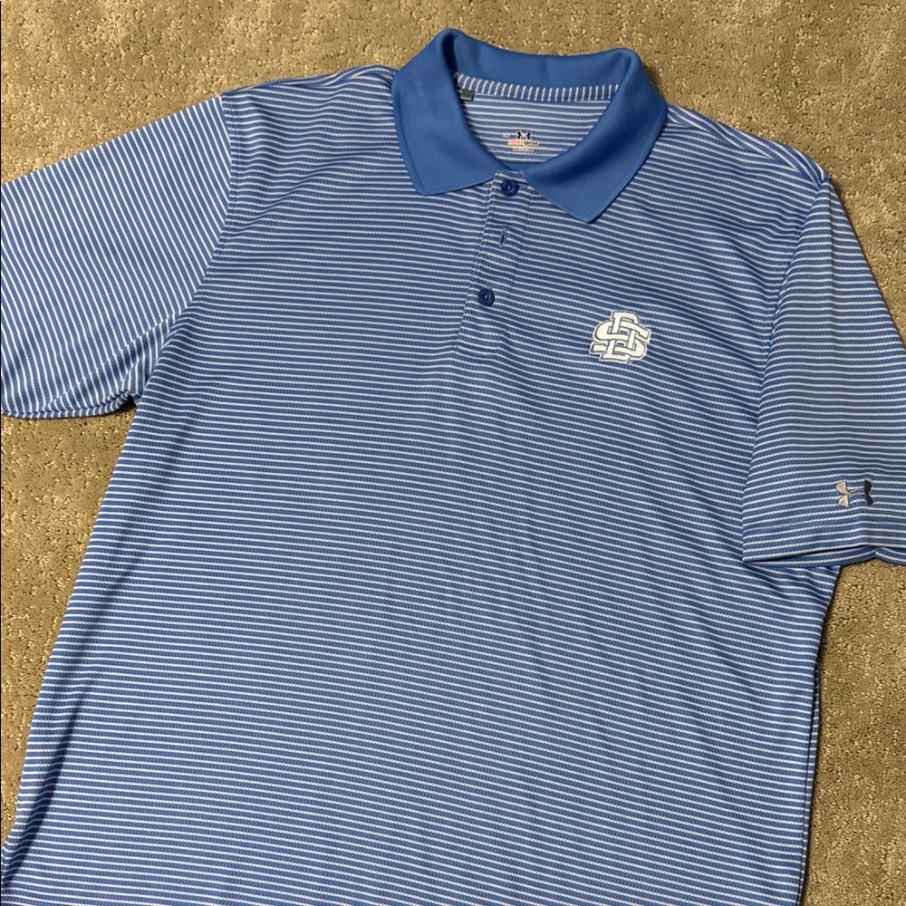 Under Armour Blue and White Striped Polo Shirt